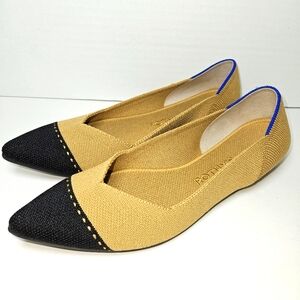 Rothys The Point II Flats Cap Toe Women's Sz 6.5 Camel Black Comfort Ballet